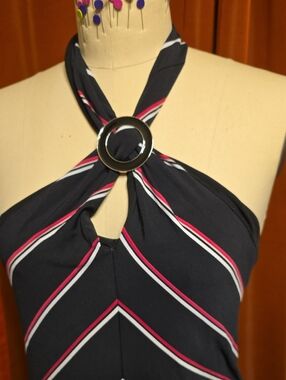 White House Black Market Black and White Chevron Halter Top